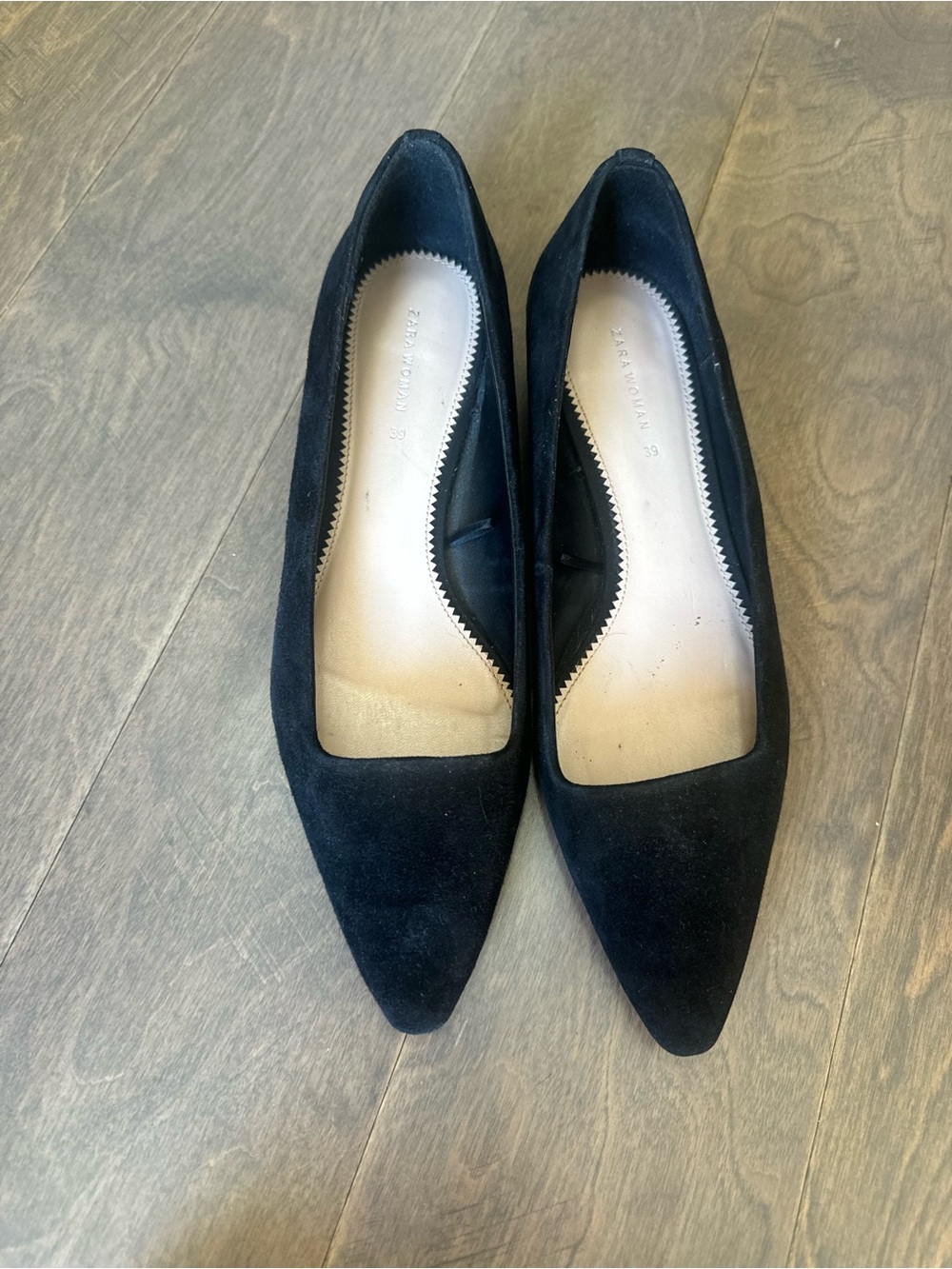 Zara Black Pointed-Toe Suede Flats